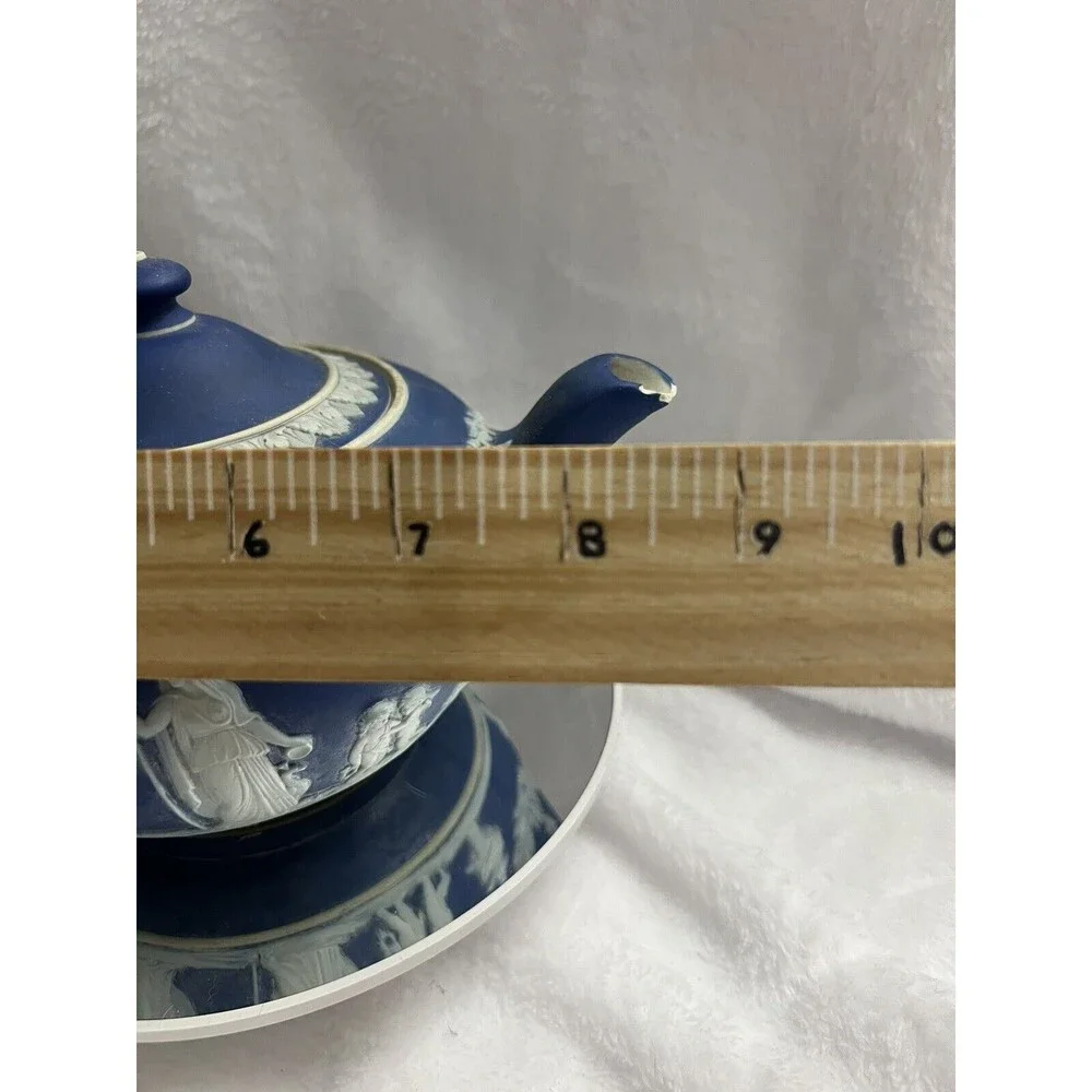 Antique Large Wedgwood Blue Jasperwar Teapot Damage See Pics
